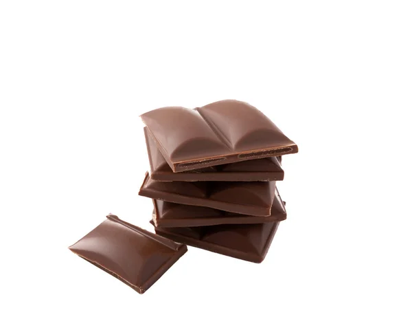 Fatias Chocolate Delicioso Leite Isolado Fundo Branco Barra Chocolate Doces — Fotografia de Stock