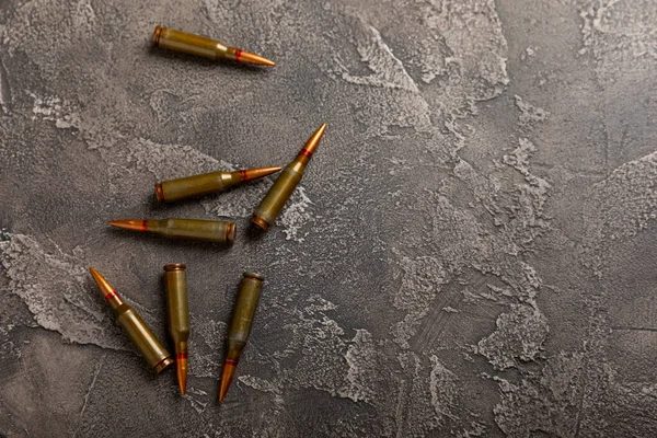 Bullets Black Textured Marble Bullets Kolashnikov Assault Rifle Close Space — Stock Photo, Image