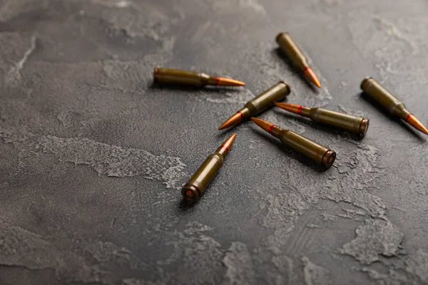 Bullets Black Textured Marble Bullets Kolashnikov Assault Rifle Close Space — Stock Photo, Image