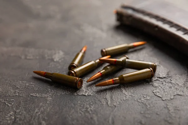 Bullets Black Textured Marble Bullets Kolashnikov Assault Rifle Close Space — Stock Photo, Image