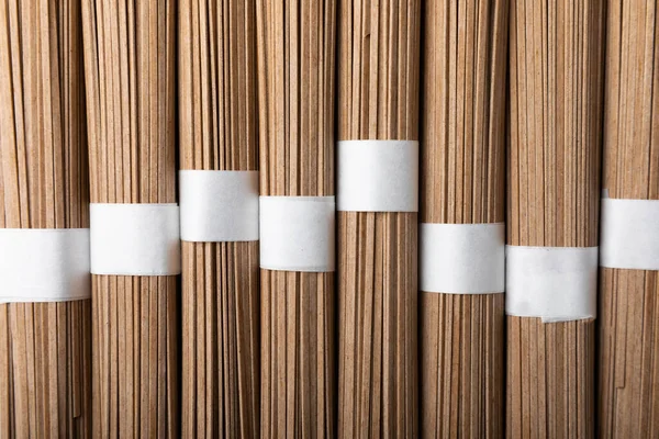 Buchweizen Soba Nudeln Hintergrund Rohe Buchweizenpaste Glutenfrei Gesunde Ernährung Kopierplatz — Stockfoto