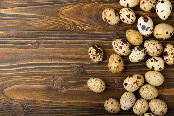 Kahverengi desenli bıldırcın yumurtaları. Organik yiyecekler. Mesaj için yer. Taze bıldırcın yumurtası..