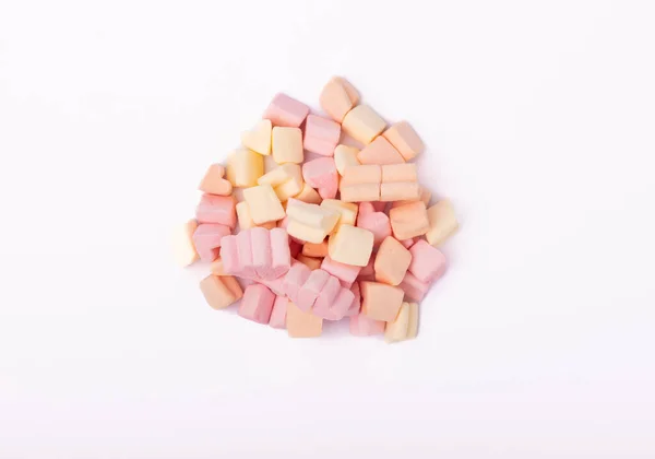 Delicioso Marshmallow Rosa Isolado Sobre Fundo Branco Doces Com Sabor — Fotografia de Stock
