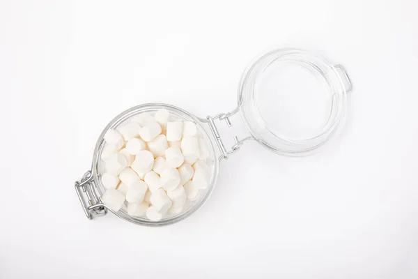 Marshmallow Einem Glas Isoliert Auf Weißem Hintergrund Süßigkeiten Und Snacks — Stockfoto
