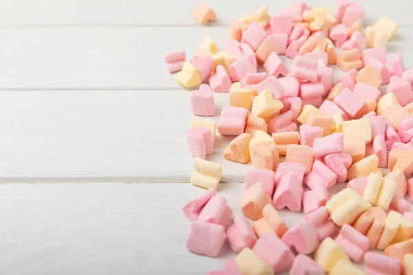 Marshmallows Frutas Soltas Textura Branca Wood Sweets Lanches Para Snack — Fotografia de Stock