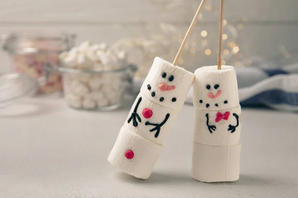 Taza Chocolate Caliente Con Malvavisco Derretido Muñeco Nieve Dulce Dulce —  Fotos de Stock