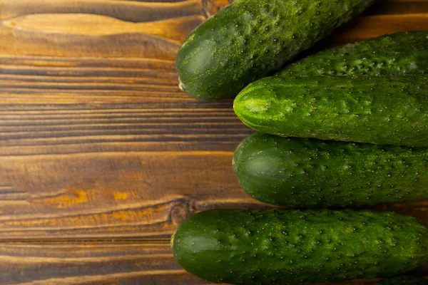 Fresh Organic Cucumbers Brown Wooden Table Salad Ingredient Fresh Vegetables — ストック写真