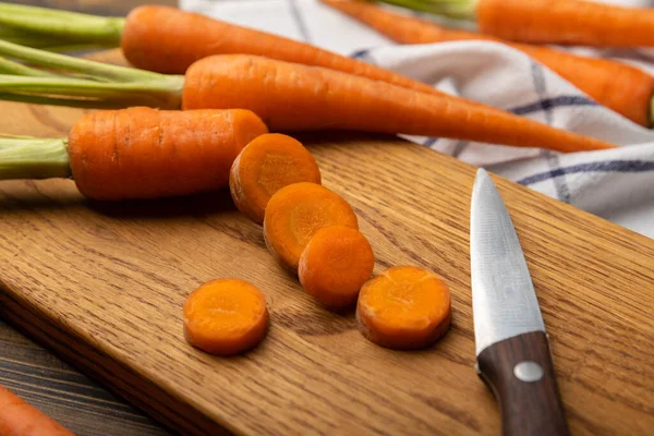 Slice Carrot Fresh Carrots Brown Texture Background Ingredient Salad Vegetarian — Stock Photo, Image