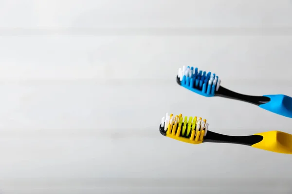 Toothbrushes Oral Care Dental Care Composition Toothbrushes Light Background Space — Fotografia de Stock