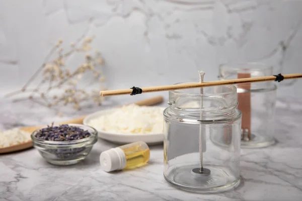 Soy Candle Making Set Soy Wax Fragrance Essential Oil Wick — 스톡 사진