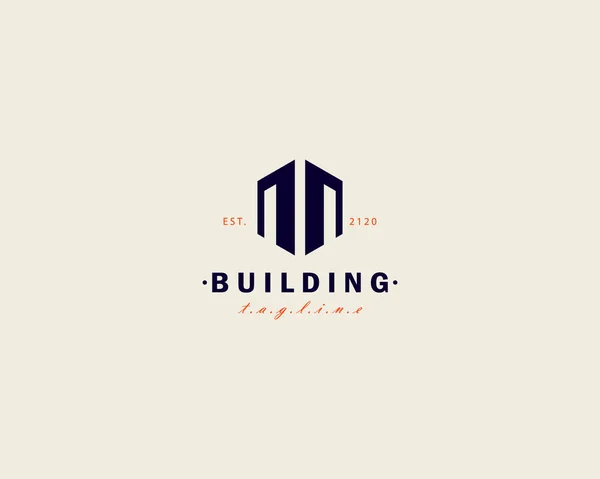 Gayrimenkul Bina Şehir Manzarası Mimari Inşaat Mülk Yapı Planlama Logosu — Stok Vektör