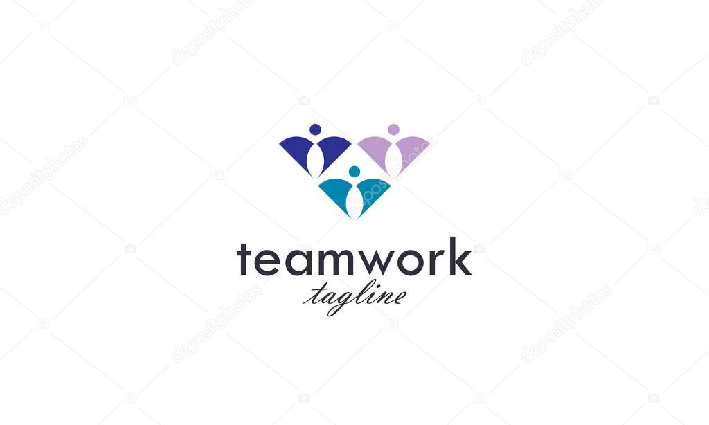 Abstract teamwork, diversity, group, unity and integrity logo design template.