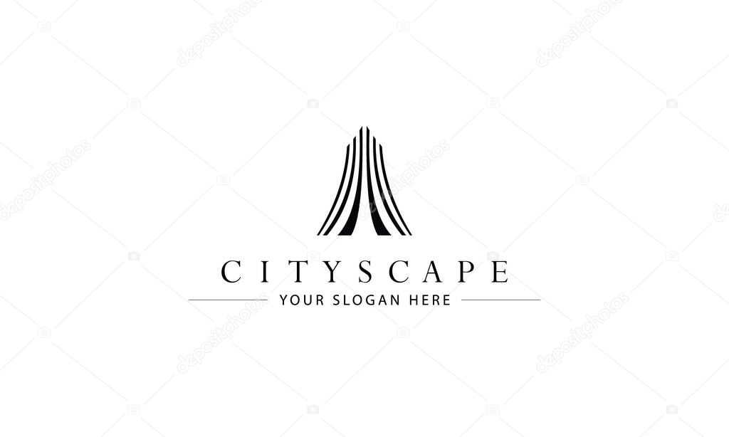 Modern cityscape logo design emblem. Design for building, apartment, architecture, construction, structure, planning and property.