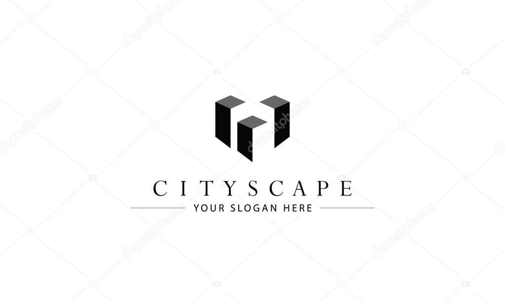 Modern cityscape logo design emblem. Design for building, apartment, architecture, construction, structure, planning and property.