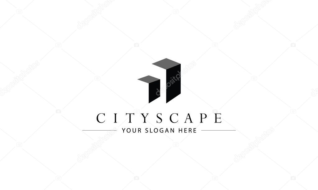 Modern cityscape logo design emblem. Design for building, apartment, architecture, construction, structure, planning and property.