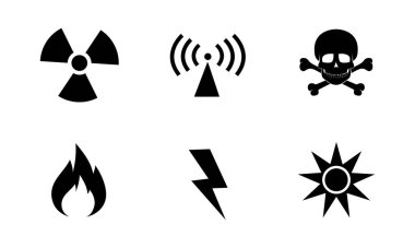 Set of hazard warning signs. Black warning safety and caution signs. Information security hazard vector symbol.