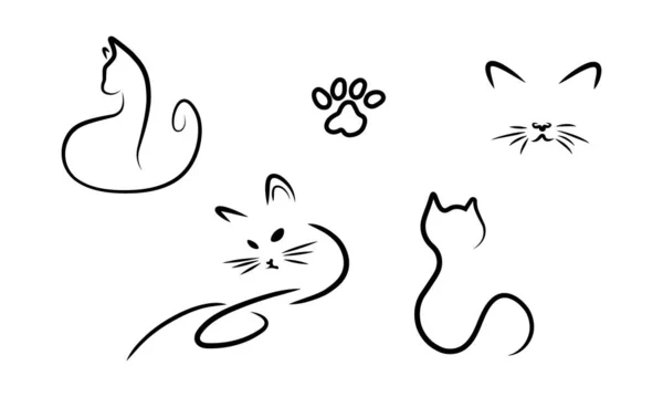 Vector Set Cute Style Cat Different Poses — Vector de stock