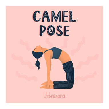 Esnek spor kızı deve yogası pozu verir..