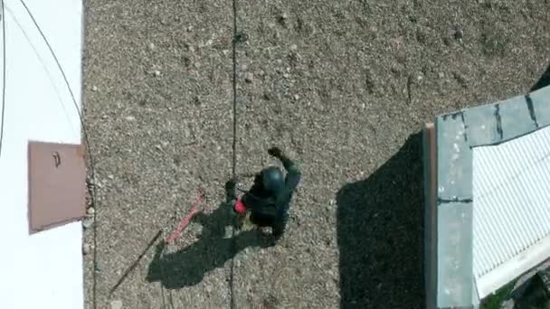 Industrial Climber Runs Roof High Multi Storey Residential Building Very — Video