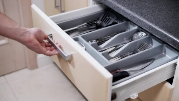 Chrome Plated Festive Tableware Drawer Kitchen — Stock Video