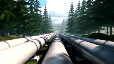 Petrol boru hattı çam ormanlarından geçiyor. VFX. Bilgisayarcı. Üç Boyut