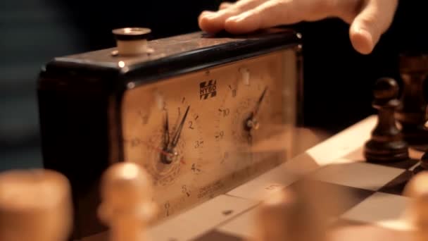 Hand Chess Clock Rotates Rapidly Game Timelapse Close Cinematic — Stock Video