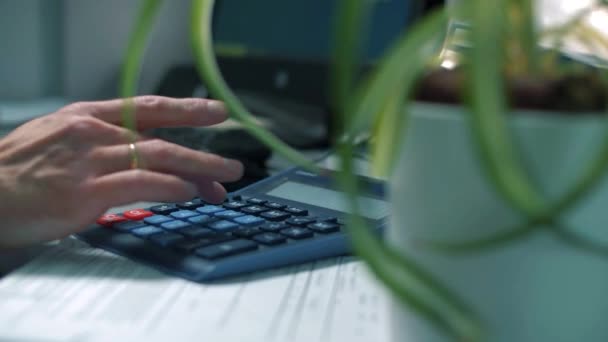 Homme Calcule Économie Entreprise Avec Une Calculatrice Dans Bureau Gros — Video