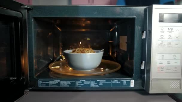 電子レンジが壊れ 夕食を調理中に火花 — ストック動画