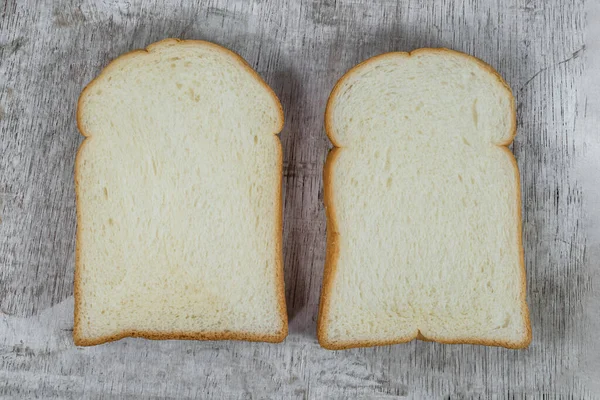 Wit Brood Gesneden Geïsoleerd Houten Achtergrond Close Bovenaanzicht Kopieerruimte Ontbijt — Stockfoto