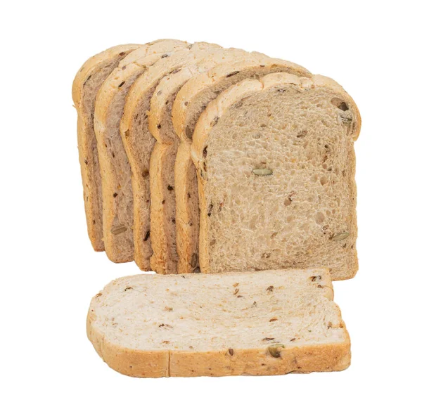 Volkoren Brood Brood Plak Hebben Rijst Graan Geïsoleerd Witte Achtergrond — Stockfoto