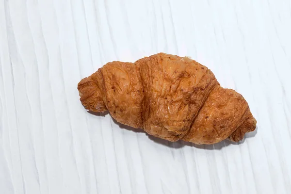 Croissant Elszigetelt Fehér Háttér Közeli Felülnézet Másolás Tér Reggeli Étel — Stock Fotó