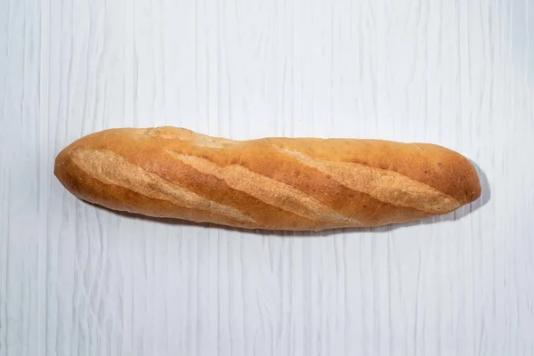 Baguette Bröd Isolerad Vit Bakgrund Ovanifrån Frukost Mat Koncept — Stockfoto