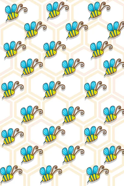 Bee Print Honeycomb Honey Bees Children Drawings — Stock Photo, Image