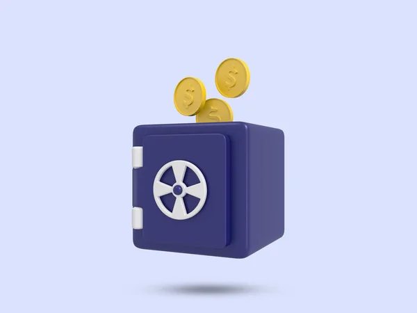 マネーコインボールト3Dアイコン 青い色のお金の金庫記号 財務アイコン 3Dレンダリングイラスト 最小限のデザインで3Dロックボールトアイコン 金融金庫 — ストック写真