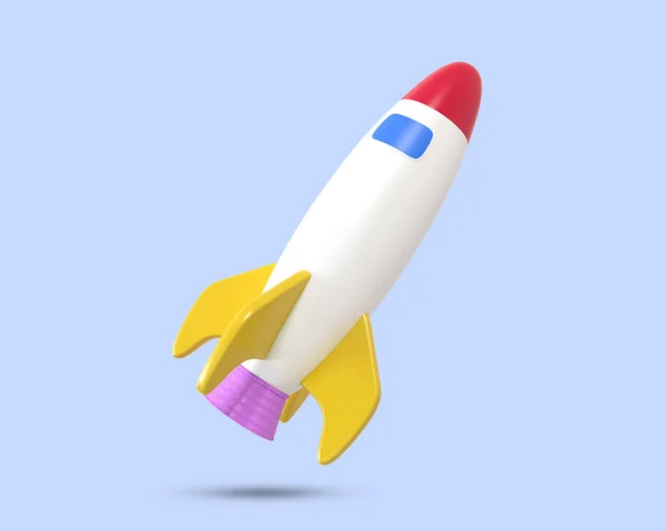 Spaceship rocket launch 3d icon. Flying rocket Shuttle. Rocket launching from the ground.3D Rendered Illustration.