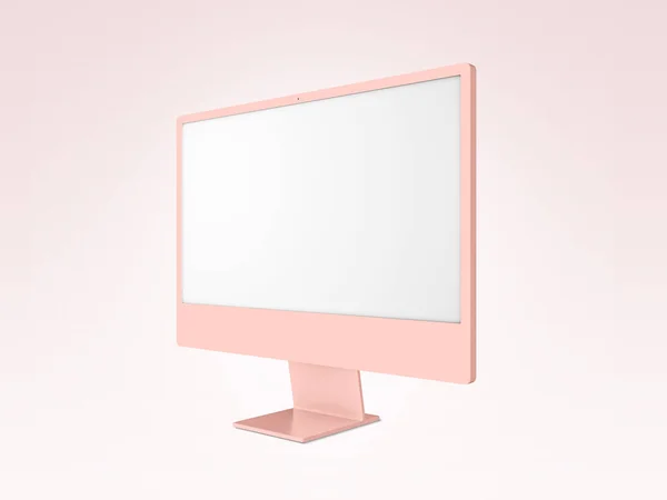 Latest and new model Desktop Computer. 5K and 4K Display 2022. Blank Computer monitor isolated on pink background for mockup.