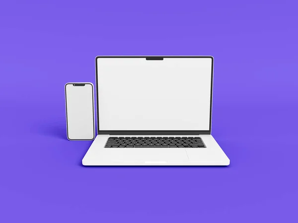 Laptop Telefon Smartfon Białym Tle Minimalnym Stylu Makietę Responsywnej Stronie — Zdjęcie stockowe