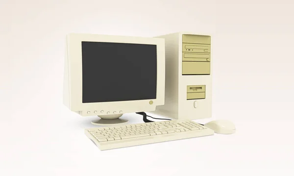Vecchio Computer Desktop Vintage Con Tastiera Mouse Desktop Vecchio Stile — Foto Stock