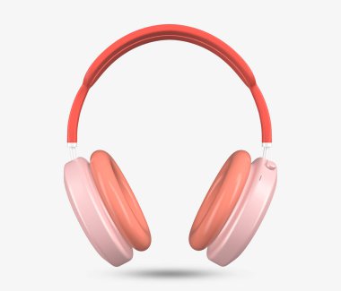 Kulaklık 3D ikonu. Pembe aksanlı bir kulaklık. 3D kablosuz kulaklık. Dinle müzik aleti. Ses müzik enstrümanları. 3B Yapılandırılmış Resim.