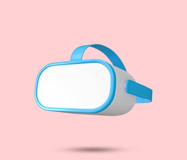 Sanal gerçeklik VR gözlükleri cam 3D ikon. Pembe arka planda Mavi Artırılmış Gerçeklik AR Glass sembolü. 3B Yapılandırılmış Resim.