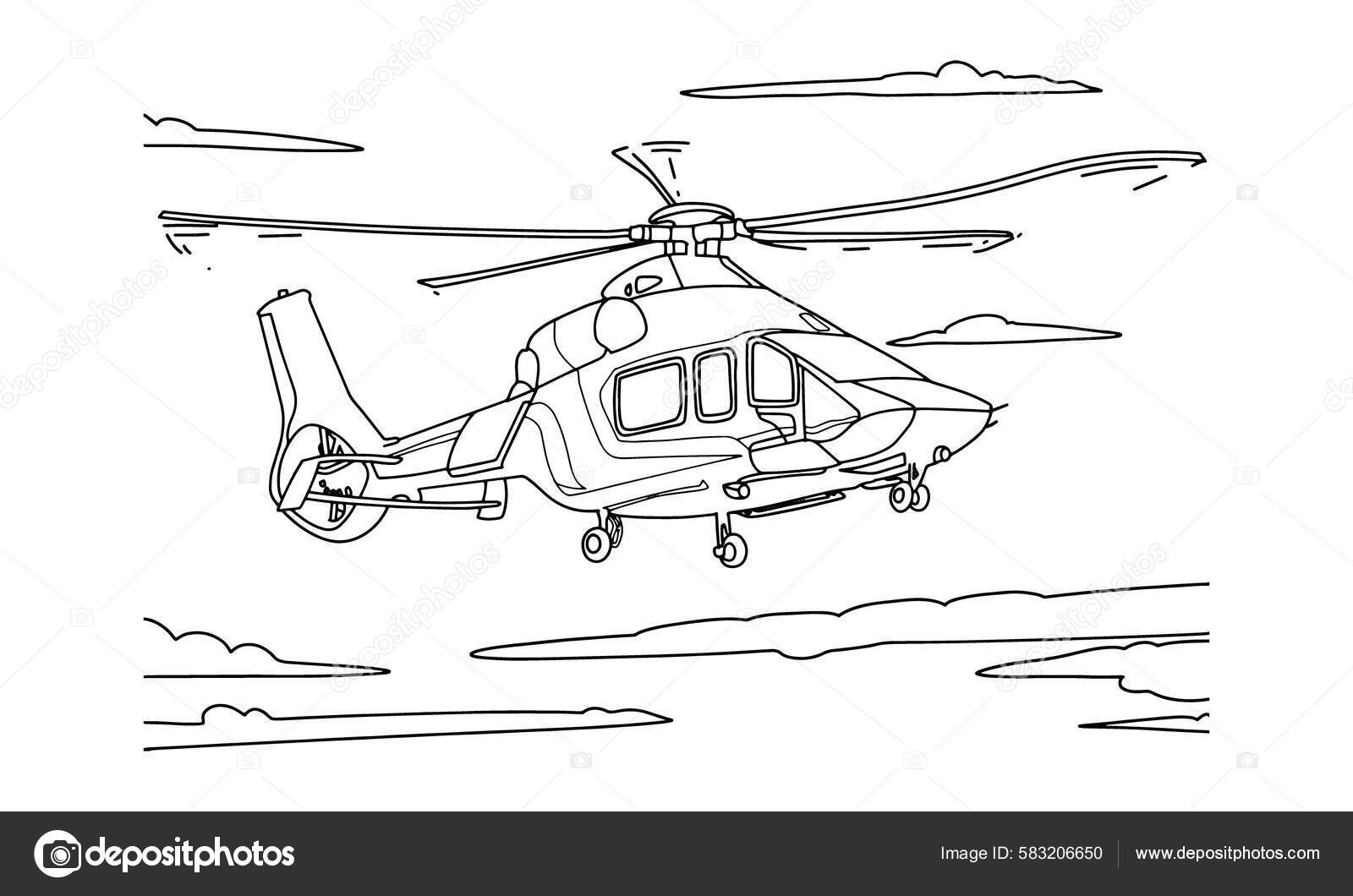 Helicopter Drawing Line Art Vector Illustration Coloring Book Cartoon