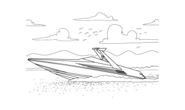 Speed Boat sketch line art illustration