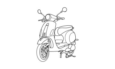 Klasik spor motosiklet illüstrasyonu elinde eski bir araç çiziyor. Klasik Vintage bisiklet. Elle çizilmiş eski oymalı stil vektör çizgisi çizimi.