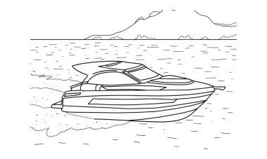 Speed Boat sketch line art illustration