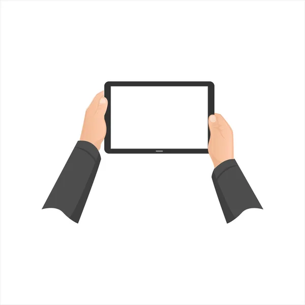 Tablet Con Mani Schizzo Disegno Illustrazione Mano Tenendo Una Scheda — Vettoriale Stock