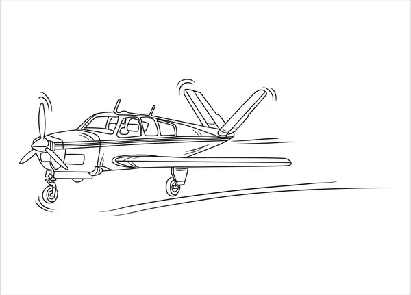 Airplane Drawing Line Art Vector Illustration Coloring Book Cartoon Aeroplane — Vettoriale Stock