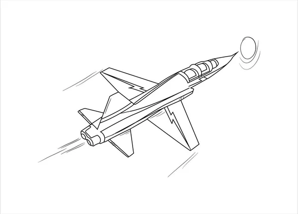 Flygplan Ritning Linje Konst Vektor Illustration För Målarbok Tecknad Flygplansritning — Stock vektor