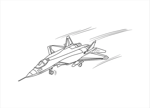 飞机画线艺术矢量图为着色书籍 卡通飞机绘图为儿童和儿童着色书籍 彩色书的素描艺术绘图 战斗机和直升机 — 图库矢量图片