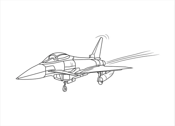 Flygplan Ritning Linje Konst Vektor Illustration För Målarbok Tecknad Flygplansritning — Stock vektor