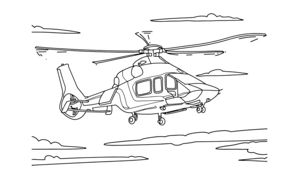 Helikopter Tekening Lijn Kunst Vector Illustratie Voor Kleurboek Cartoon Vliegtuigtekening — Stockvector